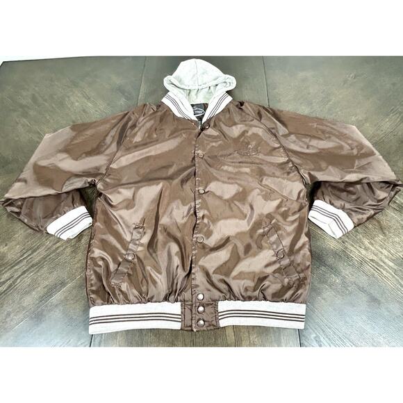 Brown / Gray Baseball Jacket Team Realtree Hooded Quilted Lining Medium 38/40 - Picture 4 of 11